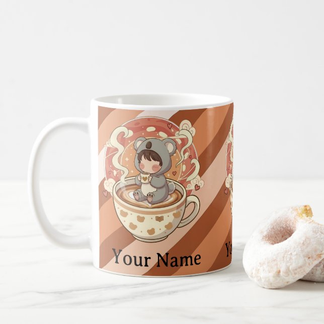 Caneca De Café Morning Caffeine Kawaii Chibi Koala Coffee Mug (Com Donut)