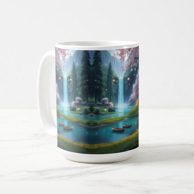 Caneca De Café "Morning Drift - Tranquil Turquoise Lake (Frente Esquerda)