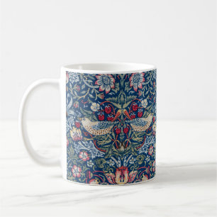 Caneca De Café Morris Strawberry Thief Clássico Azul Índigo Fino