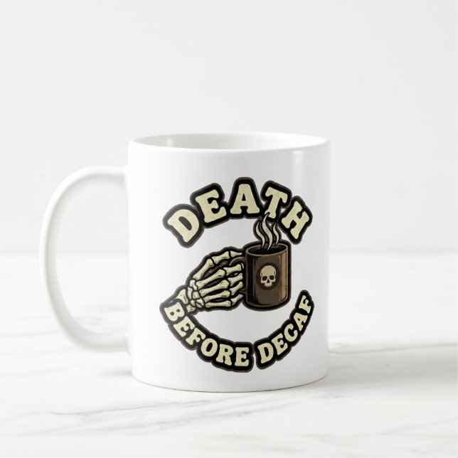 Caneca De Café Morte Antes do Descafeinado | Crânio e Café Retrô  (Esquerda)