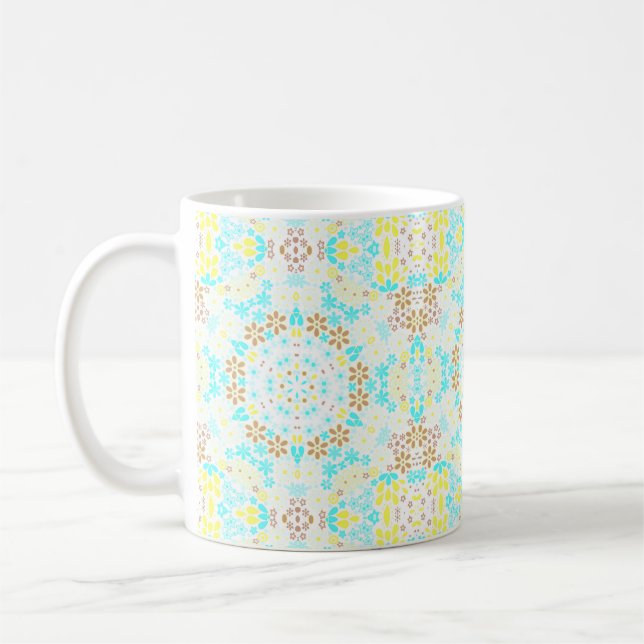Caneca De Café Mosaico abstrato caleidoscópico floral flores bran (Esquerda)