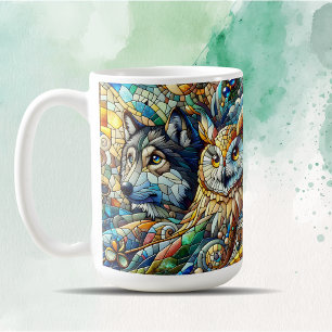 Caneca De Café Mosaico Azulejo Wolf and Owl