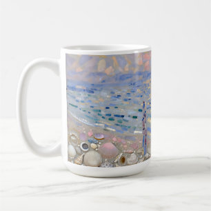 Caneca De Café Mosaico de Conchas na Praia Horizonte Resplandecen