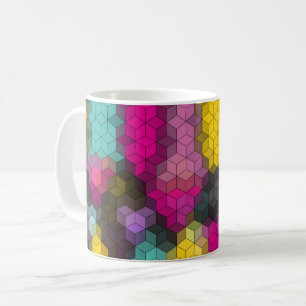 Caneca De Café Mosaico de formas hexagonais geométricas modernas
