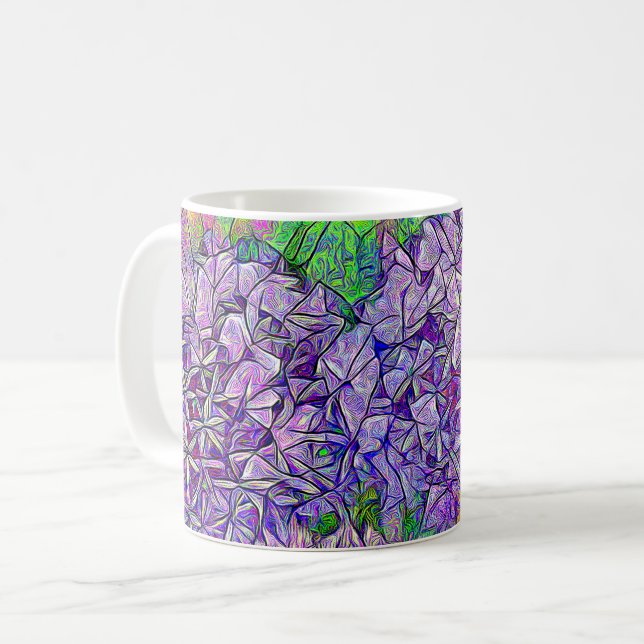 Caneca De Café Mosaico do Allium Roxo com Efeitos de Aquarela (Frente Esquerda)