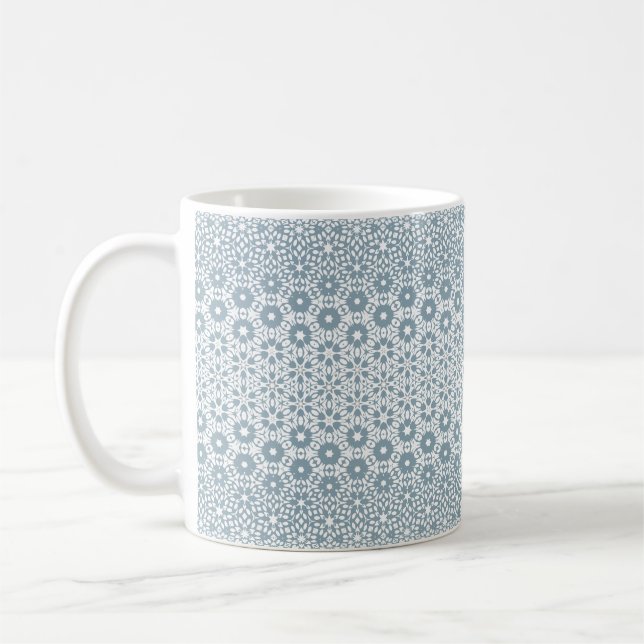 Caneca De Café Mosaico Geométrico Branco e Cinza (Esquerda)