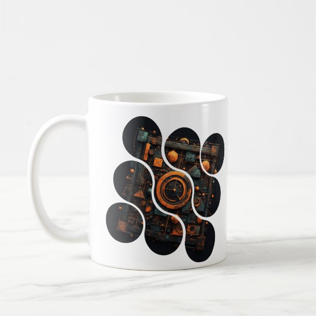 Caneca De Café Mosaico Industrial Steampunk: Geometria Laranja e  (Esquerda)