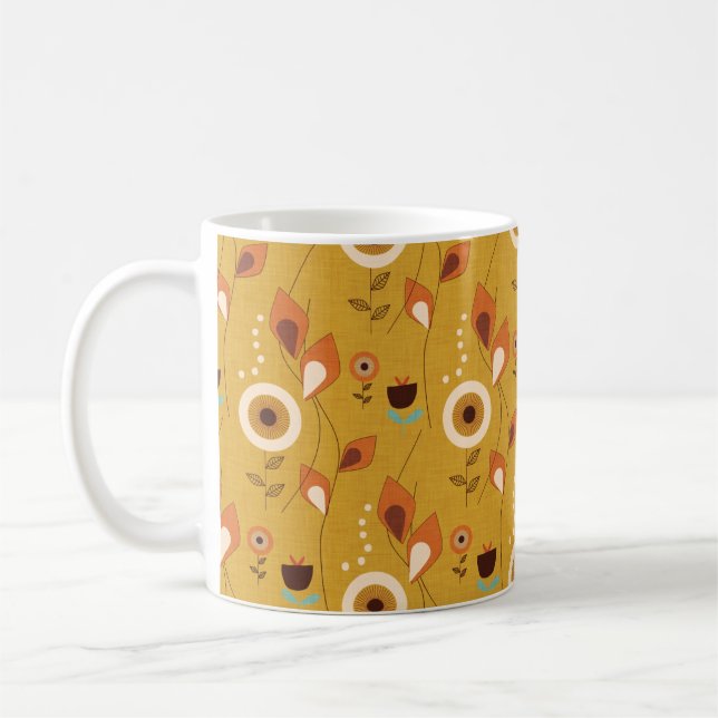 Caneca De Café Mostarda Floral Moderna de Meio século 70 (Esquerda)