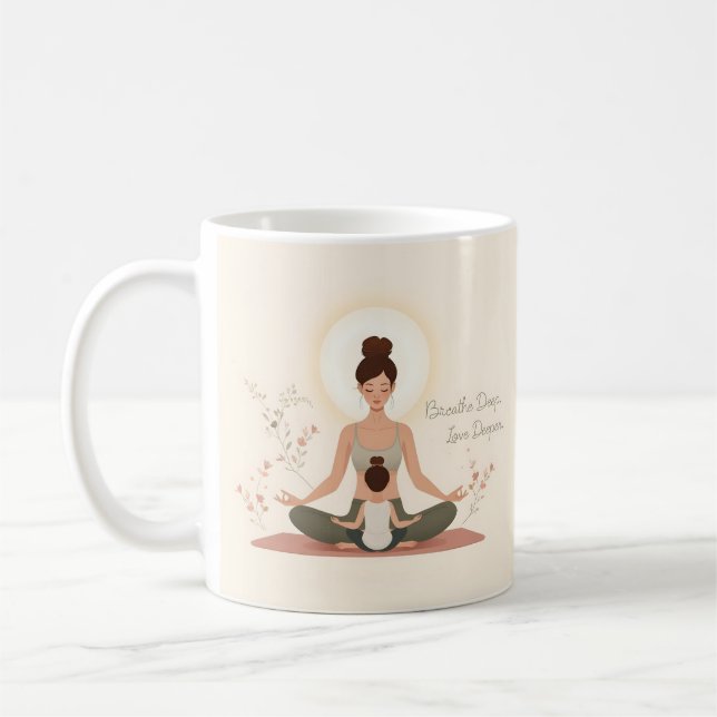 Caneca De Café Mother Child Yoga Meditation Art (Esquerda)