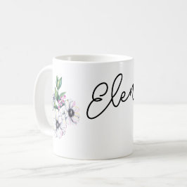 Caneca De Café Motif de flores e nome personalizado