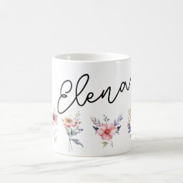 Caneca De Café Motif de flores e nome personalizado