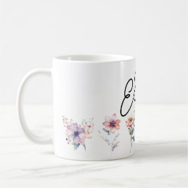 Caneca De Café Motif de flores e nome personalizado