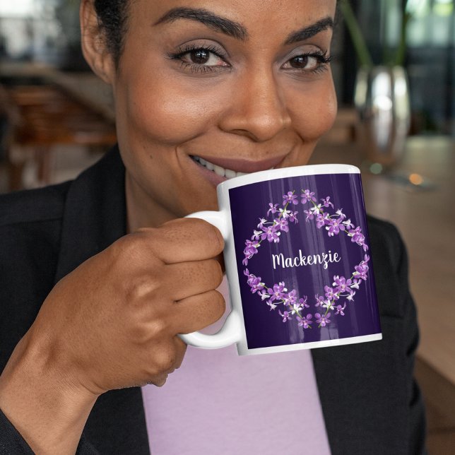 Caneca De Café Motif de Orquídeas Roxas Personalizadas (Criador carregado)