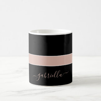 Caneca De Café Motif noir et trait rose poudré avec prénom