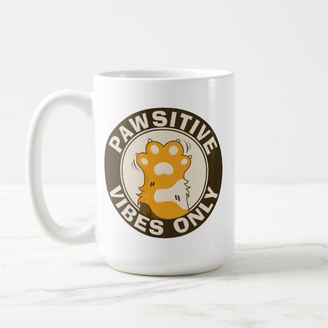 Caneca De Café Motivational Cat Pawsitive vibes only Cute Pun (Esquerda)