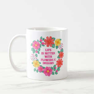 Caneca De Café Motivational Quote Floral Inspiração Cor-de-Rosa
