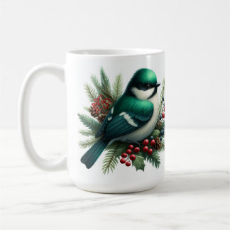 Caneca De Café Motivo de Férias de Pássaros e Frutas Esmeralda