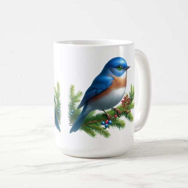Caneca De Café Motivo de Férias do Pássaro Azul e Frutas (Frente Esquerda)
