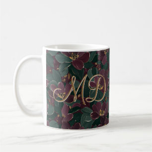 Caneca De Café Motivo Floral Glam Vintage em Tons de Esmeralda e