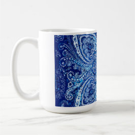 Caneca De Café Motivo Paisley Azul Monocromático
