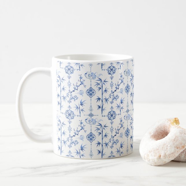 Caneca De Café Motivos Chineses Azuis (Com Donut)