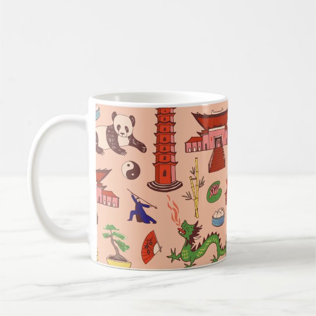 Caneca De Café Motivos de Hong Kong desenhados à mão: padrão sem  (Esquerda)