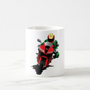 Caneca De Café Motociclista pilotando uma Sportbike Vermelha