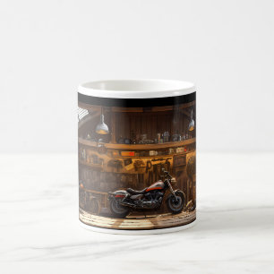 Caneca De Café Motociclo Em Workshop Simples