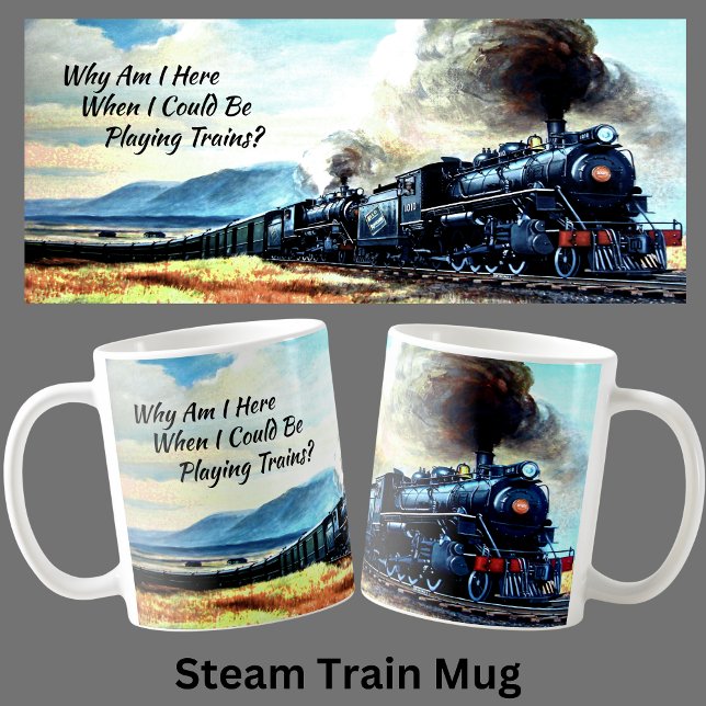 Caneca De Café Motores de locomotiva do comboio a vapor com texto (Criador carregado)