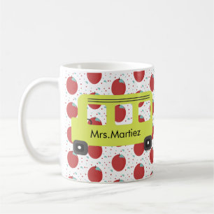 Caneca De Café Motorista de Ônibus Escolar Padrão de Maçã Amarela