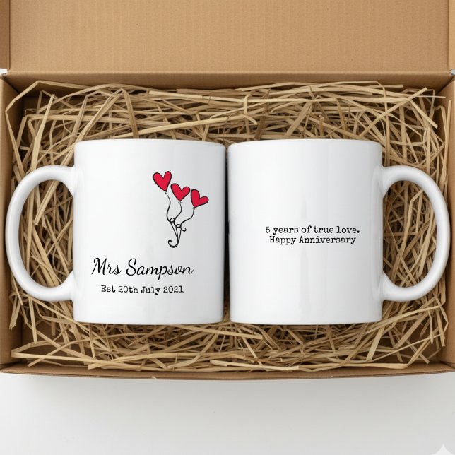 Caneca De Café Mr And Mrs Mugs 5th Wedding Anniversary Keepsake (two mugs on straw in a box)