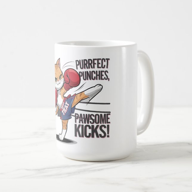 Caneca De Café Muay Thai Cute Boxing e Kicking Cat Mug (Frente Esquerda)