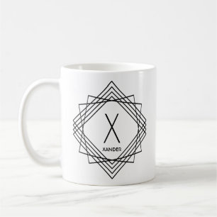 Caneca De Café Mudar Nome Inicial Clássico Geométrico X Y Z