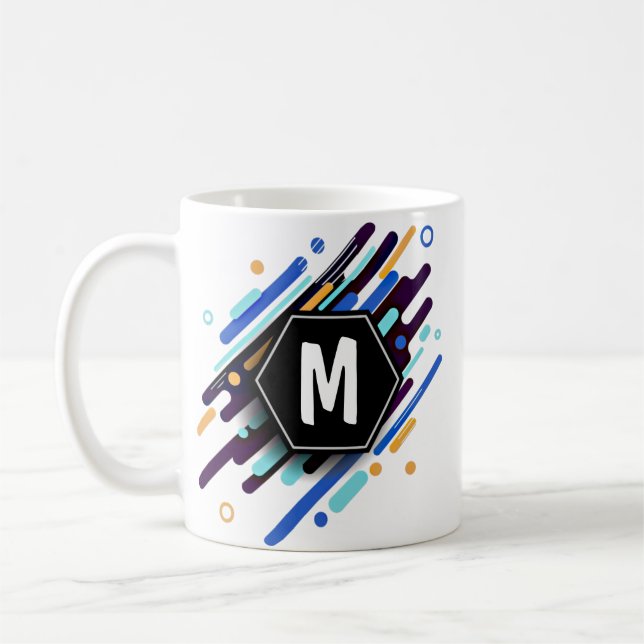Caneca De Café Mudar para Qualquer Inicial na Pintura Azul - M N  (Esquerda)