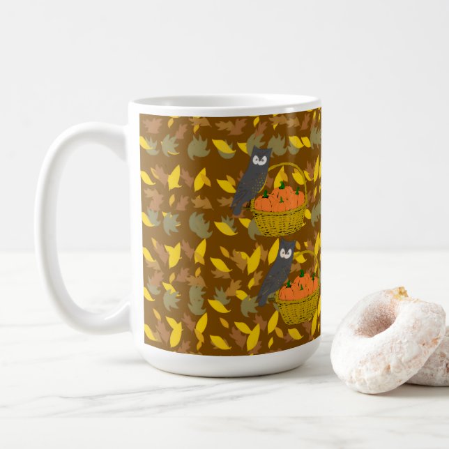 Caneca De Café Mug à Café Hibou et Citrouilles d'Automne  (Com Donut)