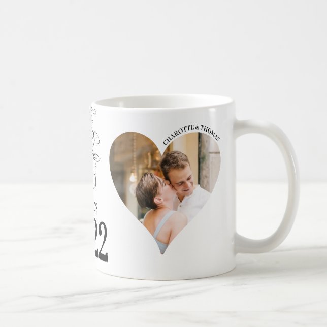 Caneca De Café Mug avec 2 photos en forme de coeur, date, prénoms (Direita)