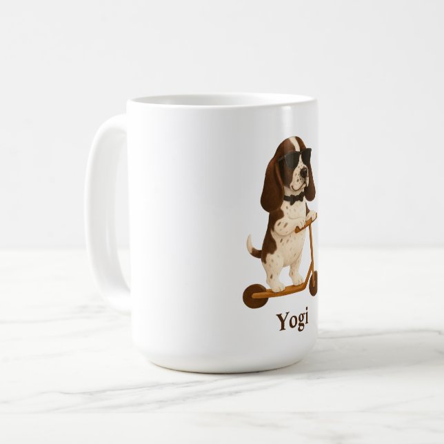 Caneca De Café Mug Basset Hound Scooter (Frente Esquerda)