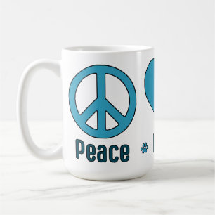Caneca De Café Mug, Blue Design Peace Love BBG