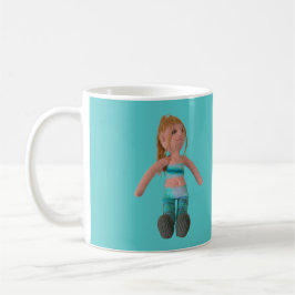 Caneca De Café Mug - Boneca Menina no Fundo Aqua