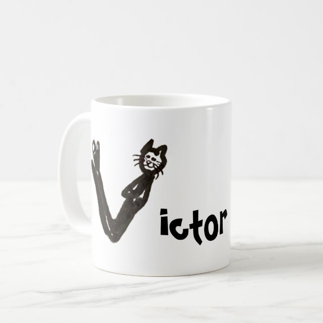Caneca De Café Mug - Cat Letter V com o nome (Frente Esquerda)