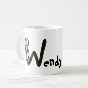 Caneca De Café Mug - Cat Letter W com o nome
