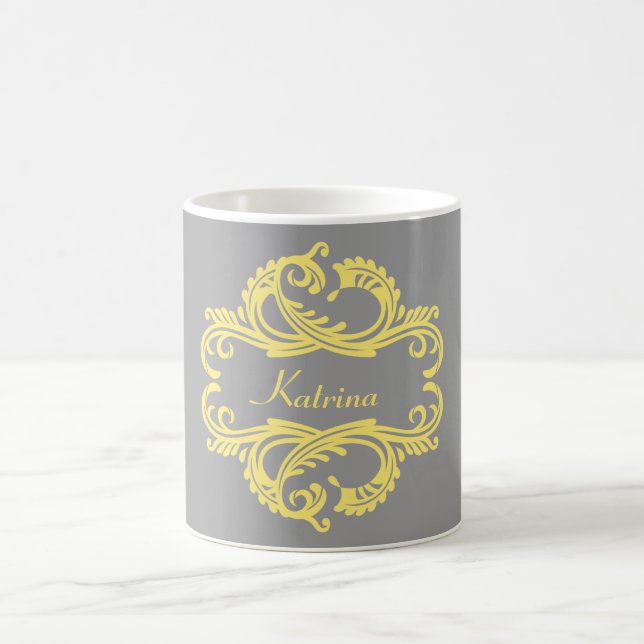 Caneca De Café Mug Chic Damask Amarelo (Centro)