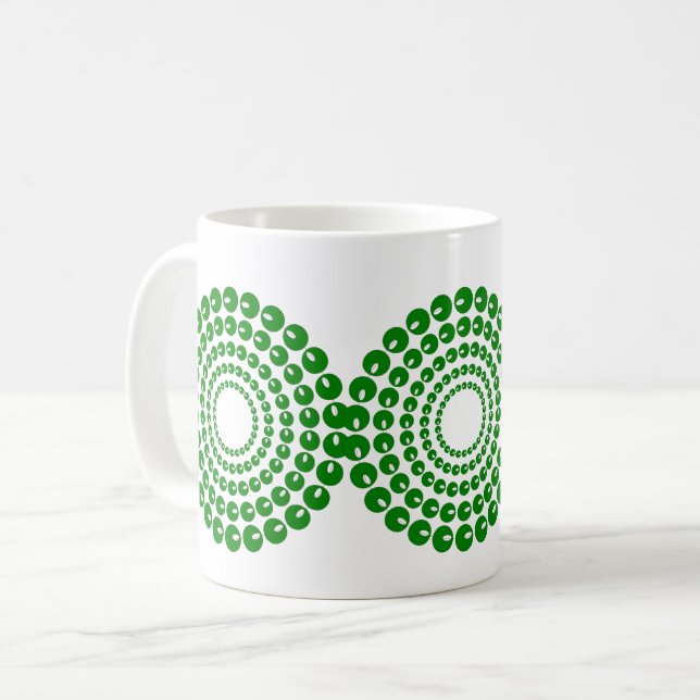 Caneca De Café Mug - Círculos Concentrados em Miçangas Verdes (Frente Esquerda)