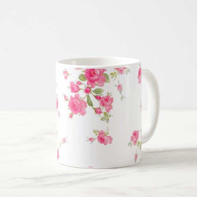 Caneca De Café Mug Clássico com rosas cor-de-rosa (Frente Esquerda)