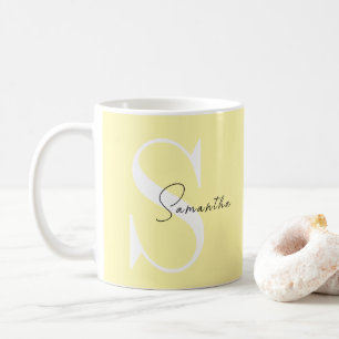 Caneca De Café Mug Clássico Monograma Amarelo Pastel Personalizad