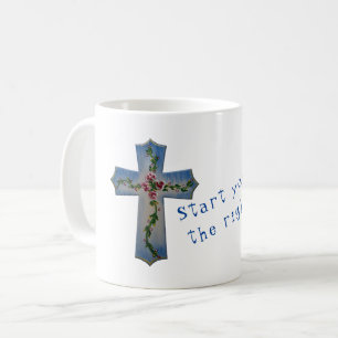 Caneca De Café Mug com cruz pintada com flores de arte folk