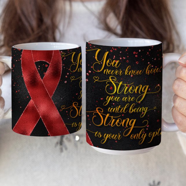 Caneca De Café Mug com desenho de fita de conscientização vermelh (Criador carregado)