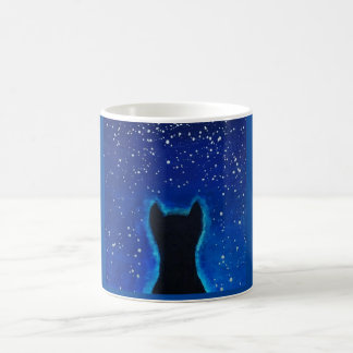 Caneca De Café Mug Com Silhouete Gato Sob Céu Estrelado