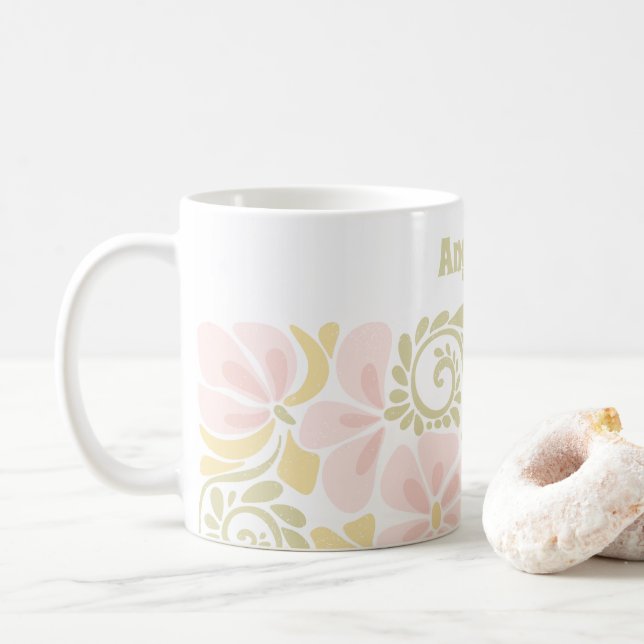 Caneca De Café Mug com um design floral moderno. (Com Donut)