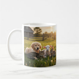 Caneca De Café Mug Cute pets group, Golden Retriever and cat.